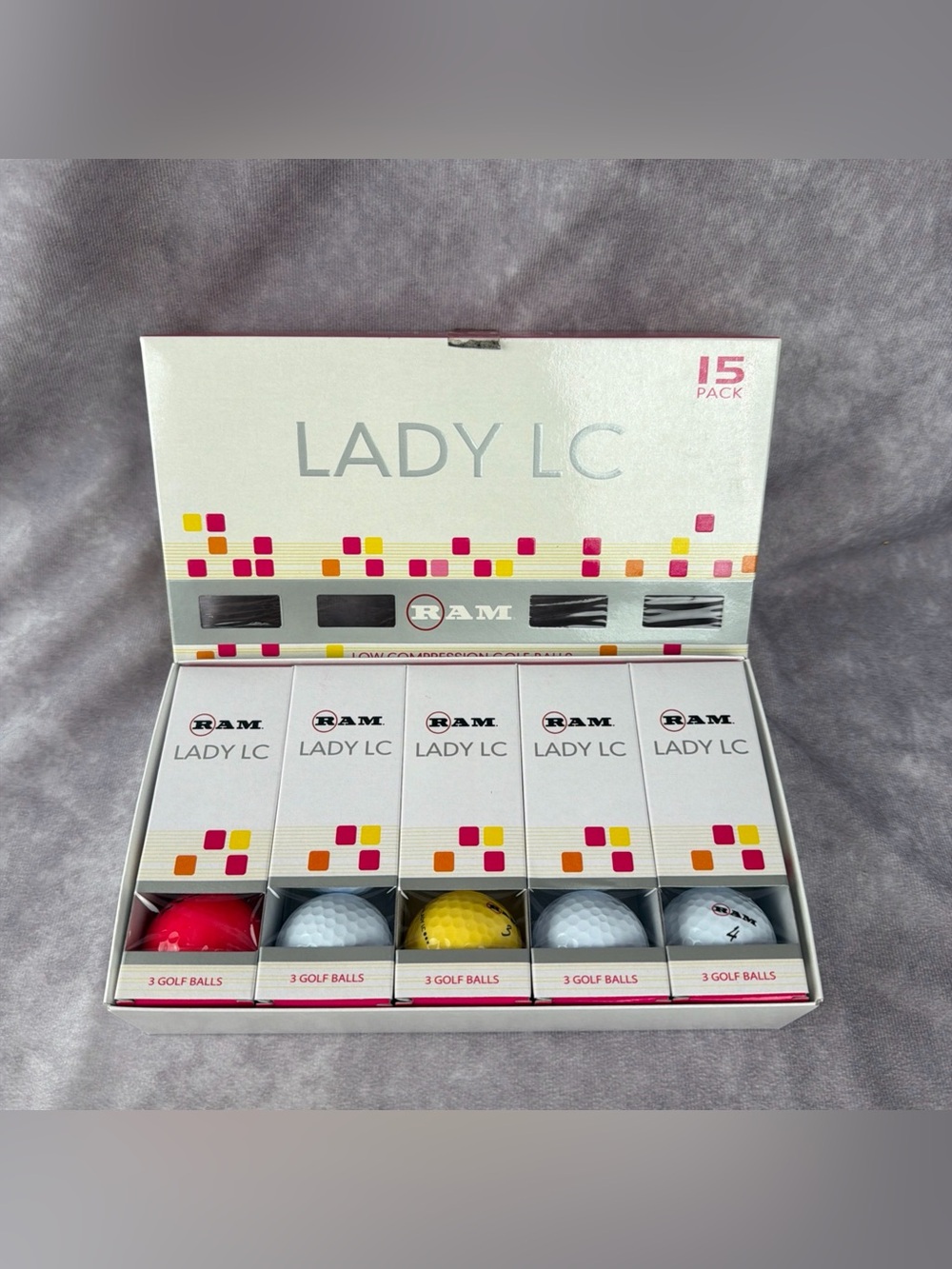 RAM Lady LC Golf Balls 15 Pack Low Compression Assorted Colors Open Box
